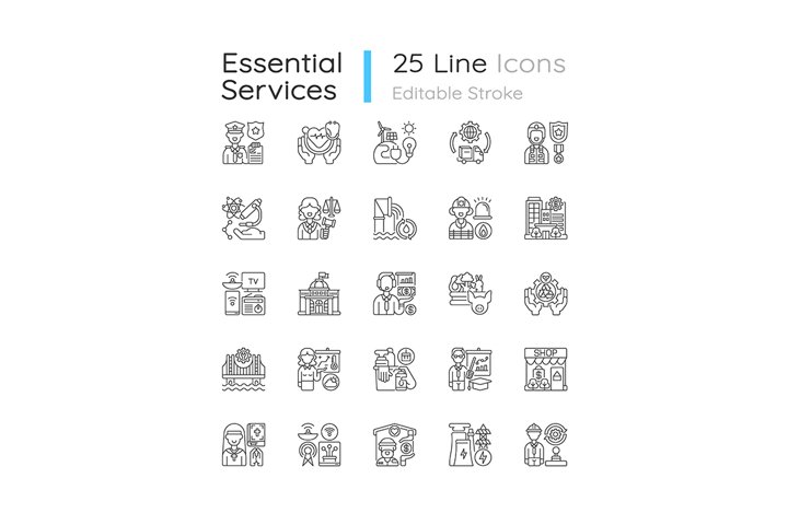 Free Essential services linear icons set 
