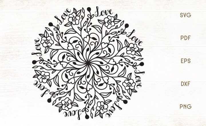 Free Floral Love Mandala SVG File