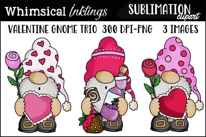 Free Valentine Gnome Trio Sublimation Clipart
