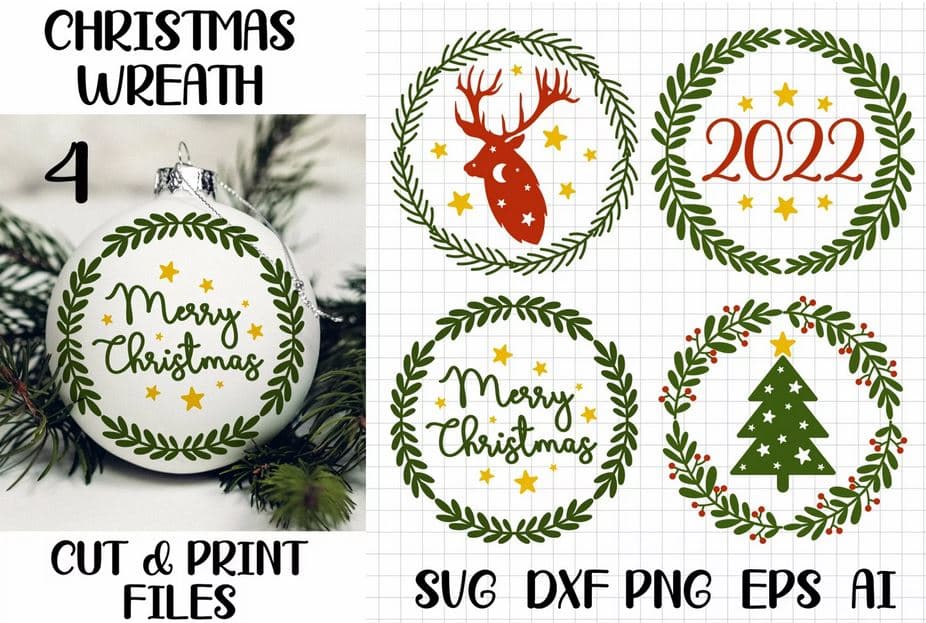 Free Christmas Wreath SVG and Cut & Print Files