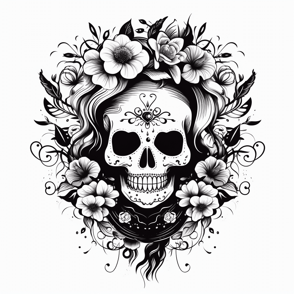Free Skull and Flowers Tattoo SVG File